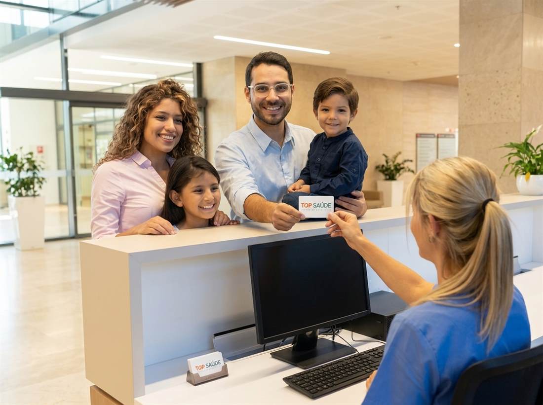 Família usando o Cartão Top Saúde